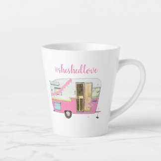 Caneca De Café Latte Rosa, Ela Deu Um Trailer Vintage