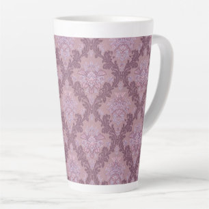 Caneca De Café Latte Rosa Lavanda Empoeirada Lilás Mauve Damask Elegant
