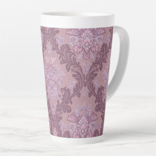 Caneca De Café Latte Rosa Lilás Lavanda Desbotada Damask Elegante