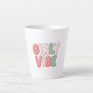 Caneca De Café Latte Rosa Pastel e Estética Feminina em Verde Água