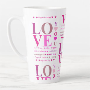 Caneca De Café Latte Rosa Personalizado "Ame-o" em Idiomas românticos
