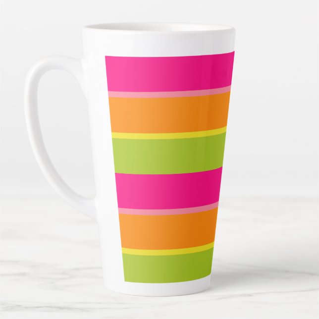 Caneca De Café Latte Rosa quente vibrante, verde, laranja e amarelo (Esquerda)