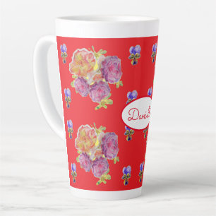 Caneca De Café Latte Rosa Red Floral Rosas Vintage Garden Mulheres Retr