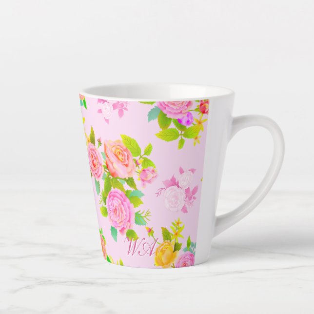 Caneca De Café Latte Rosa Shabby Vintage Rosa (Direita)