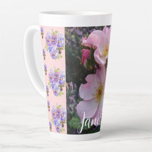 Caneca De Café Latte Rosa verde cor-de-rosa Foto floral Flor Mãe Dia de