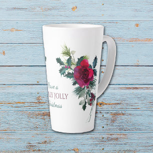Caneca De Café Latte Rosa vermelha Buquê Holly Jolly Natal