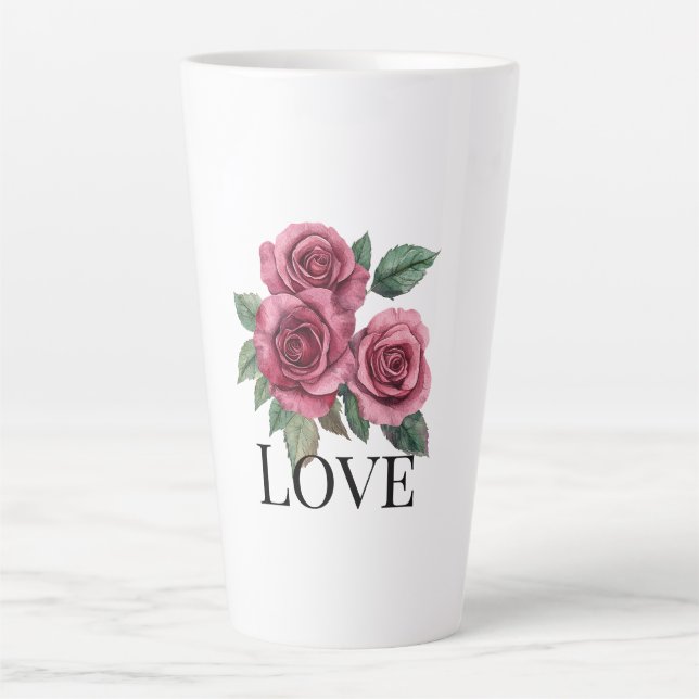 Caneca De Café Latte Rosa vermelha Floral Love (Frente)
