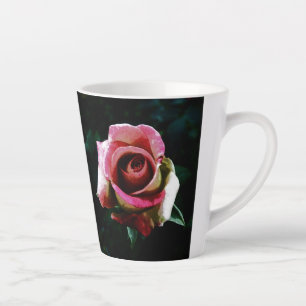 Caneca De Café Latte Rosa vermelha pintada a óleo