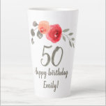 Caneca De Café Latte Rosa vermelha Watercolor Flower 50th Birthday Flor<br><div class="desc">Rosa vermelha Aquarela Flor 50º Aniversário Lã Floral Rosa vermelha de aquarela e galhos feliz aniversário e nome no roteiro de tendências. Excelente de presente para uma mulher que comemora seu aniversário de 50 anos.</div>