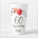 Caneca De Café Latte Rosa vermelha Watercolor Flower 60th Birthday Flor<br><div class="desc">Rosa vermelha Aquarela Flor 60º Aniversário Lata Floral de Lata. Rosa vermelha de aquarela e galhos feliz aniversário e nome no roteiro de tendências. Excelente de presente para uma mulher que comemora seu 60º aniversário.</div>