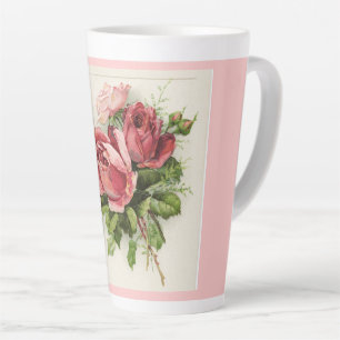 Caneca De Café Latte Rosas Antigos de Arte Vintage