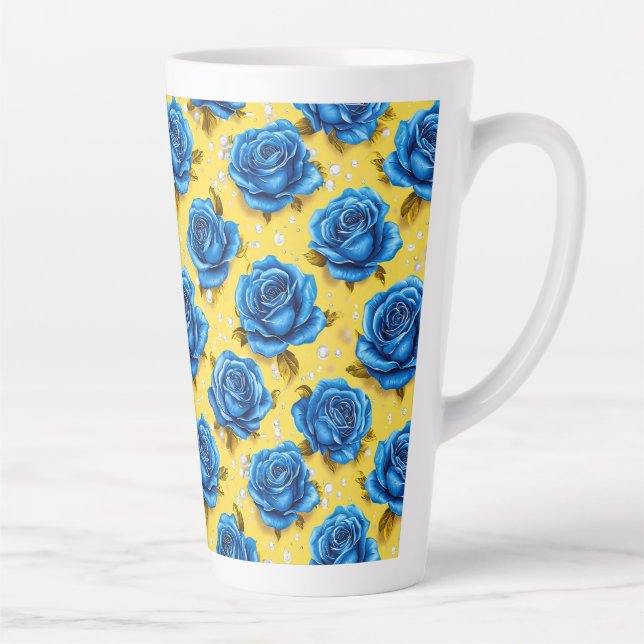 Caneca De Café Latte Rosas azuis 3d (Direita)