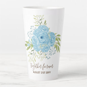 Caneca De Café Latte Rosas Azuis Dusty NewlyWeds Dando Presente Pessoal