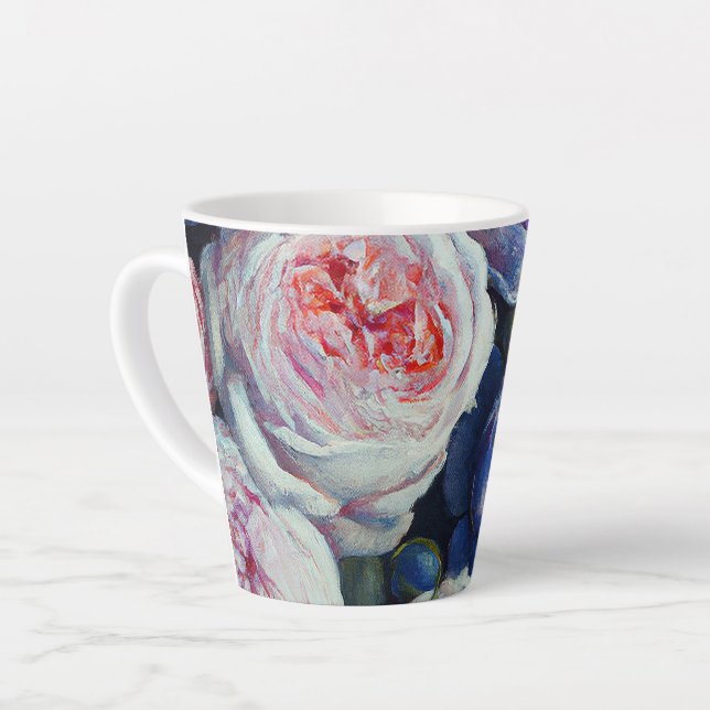 Caneca De Café Latte Rosas Barrocas Clássicas Design Floral (Ângulo esquerdo)