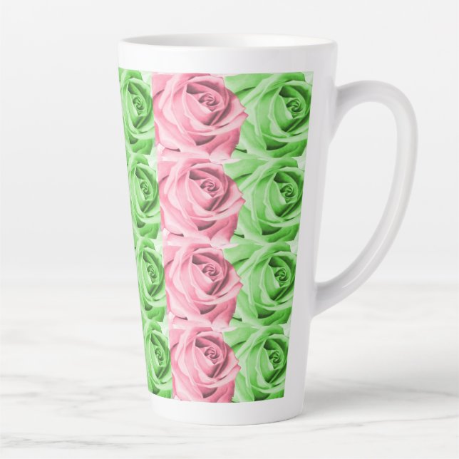 Caneca De Café Latte Rosas cor-de-rosa e verde Lata (Direita)