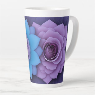 Caneca De Café Latte Rosas Cor-de-Rosa Vibrantes e Folhas Azuis Radiant