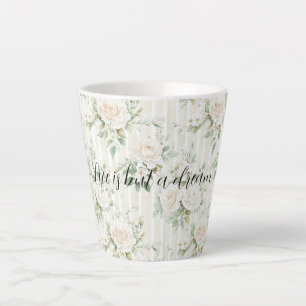 Caneca De Café Latte Rosas Cremosas Românticas Buquê Floral Chá de Noiv