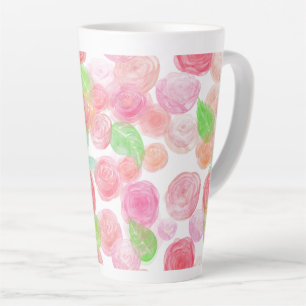 Caneca De Café Latte Rosas de Aquarela