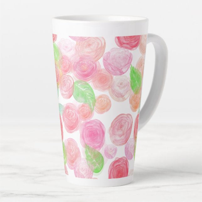 Caneca De Café Latte Rosas de Aquarela (Ângulo direito)