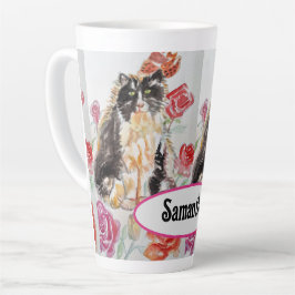 Caneca De Café Latte Rosas de Gato Tuxedo Flores de Gato Cats Rosa de A