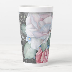 Caneca De Café Latte Rosas de painéis de aquarela