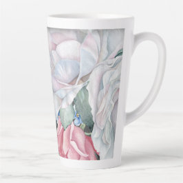 Caneca De Café Latte Rosas de painéis de aquarela