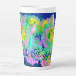 Caneca De Café Latte Rosas De Prados Iridescentes Estéticos Sejam Feliz