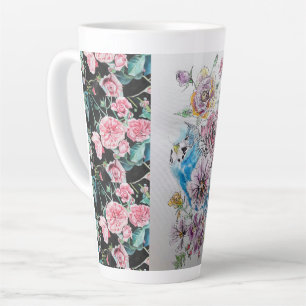 Caneca De Café Latte Rosas e orçamento azuis em branco Latte Mug