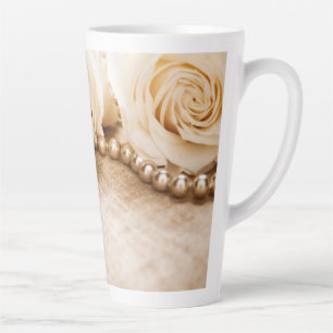 Caneca De Café Latte Rosas e pérolas