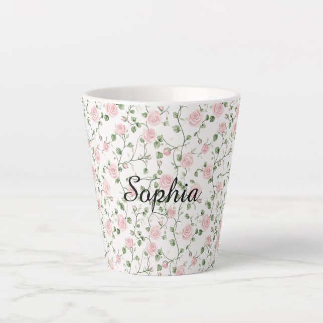 Caneca De Café Latte Rosas Florais Rosa Bonito   (Frente)