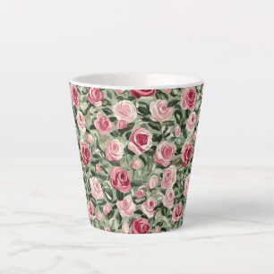 Caneca De Café Latte Rosas Florais Rosa Vermelho Verde 