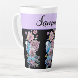 Caneca De Café Latte Rosas Ouro Lavanda Púrpura Pintura Pintura