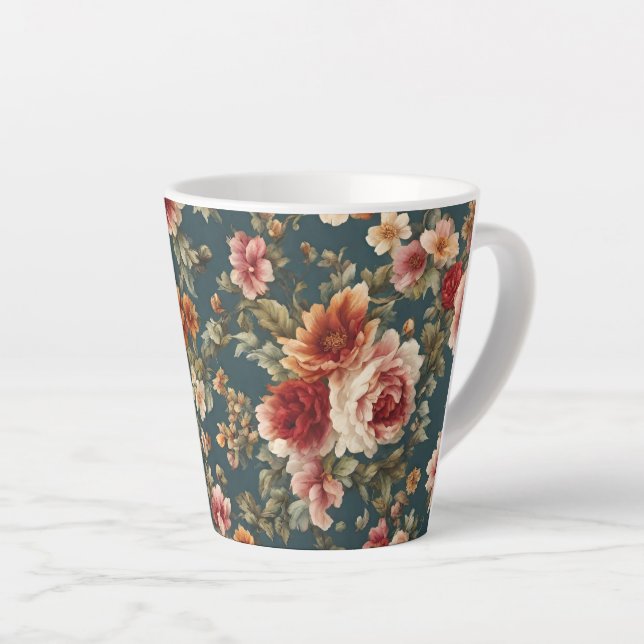 Caneca De Café Latte Rosas românticas refinados e flores lindas (Ângulo direito)