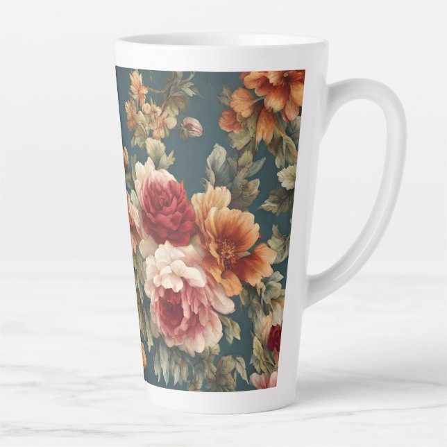 Caneca De Café Latte Rosas românticas refinados e flores lindas (Direita)