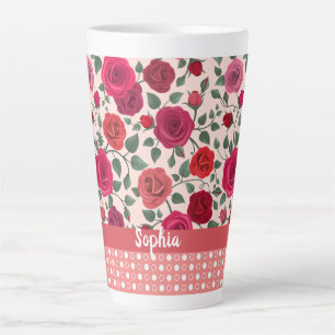 Caneca De Café Latte Rosas Rosa Doce e Derramadas Personalizadas