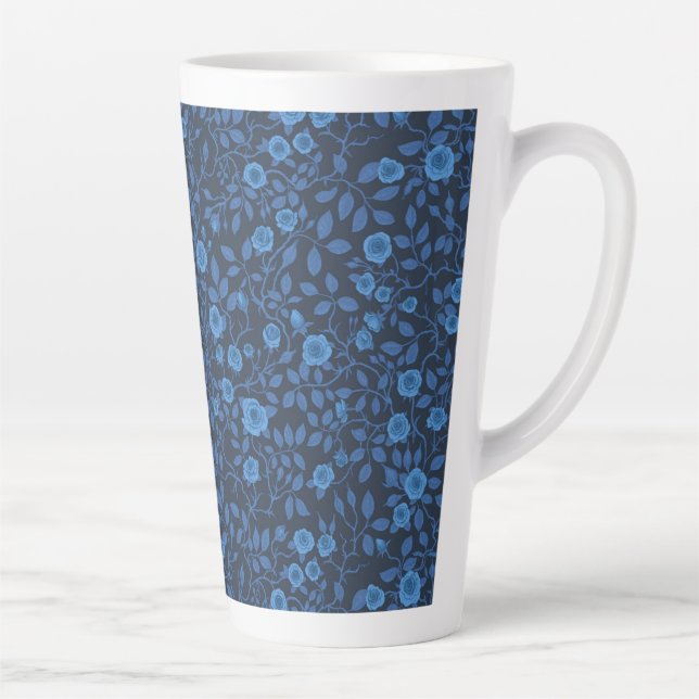 Caneca De Café Latte Rosas selvagens em azul (Direita)