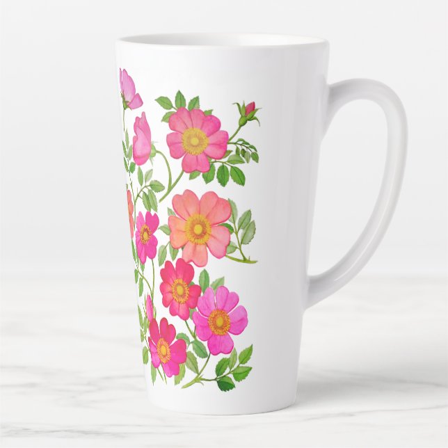 Caneca De Café Latte Rosas Selvagens Rosa (Direita)