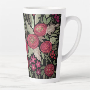Caneca De Café Latte Rosas vermelhas de aquarelas flores verdes florais