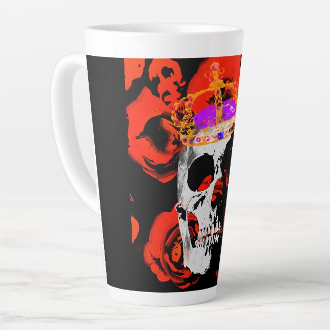 Caneca De Café Latte Rosas vermelhas de crânio gótico (Ângulo esquerdo)