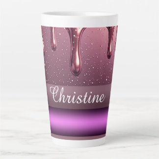 Caneca De Café Latte Rose Gold Glitter Drip Custom name
