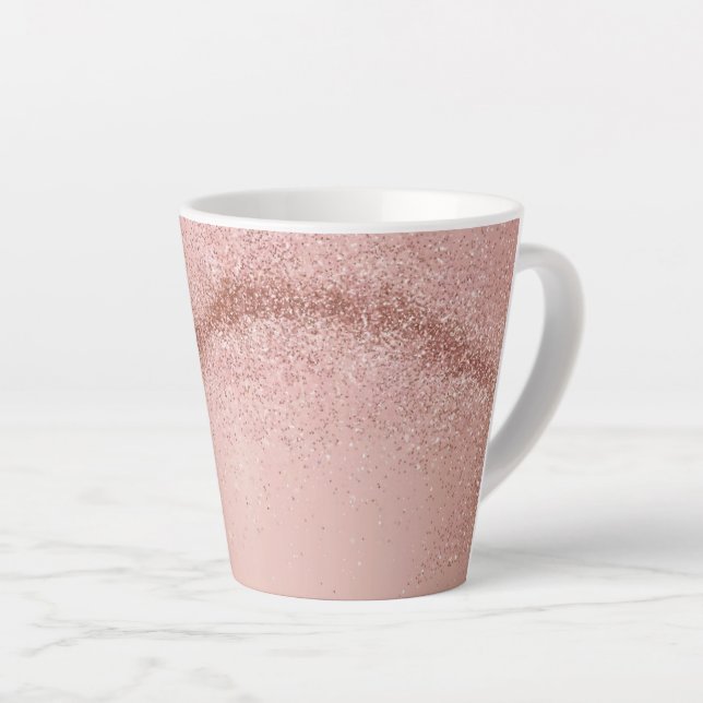 Caneca De Café Latte Rose Gold Pink Glitter Latte Mug (Ângulo direito)
