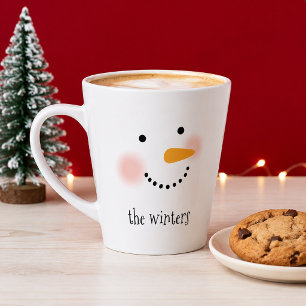 Caneca De Café Latte Rosto de Boneco de Neve Família Nome Monograma Nat