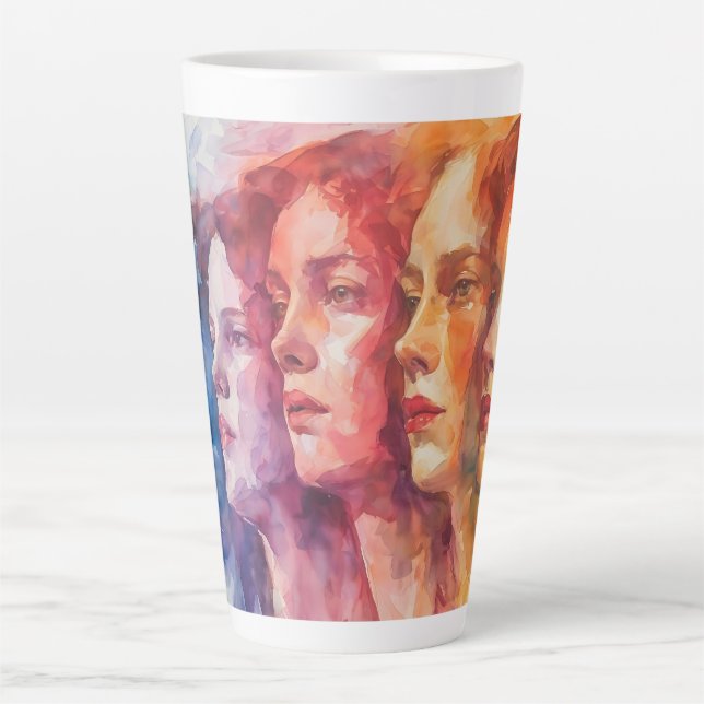 Caneca De Café Latte Rostos femininos - Pintura por aquarela (Frente)