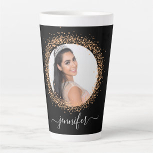 Caneca De Café Latte Roteiro glamouroso de rosa dourado preto