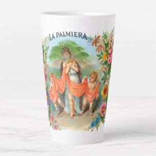 Caneca De Café Latte Rótulo de charuto vintage La Palmiera, mulher com 