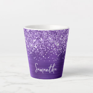 Caneca De Café Latte Roxo ametista cintilante nome em roteiro Glam