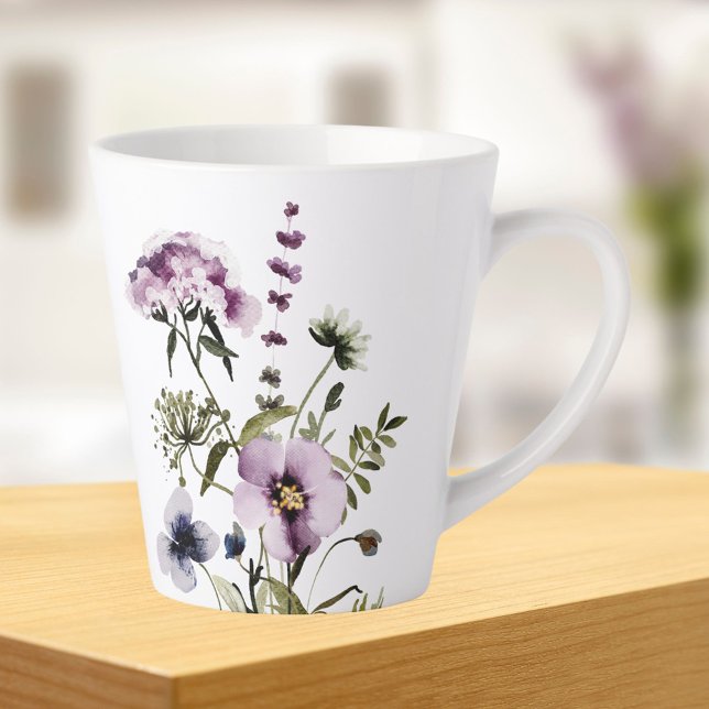 Caneca De Café Latte Roxo Buquê de flor selvagem Floral (In situ)