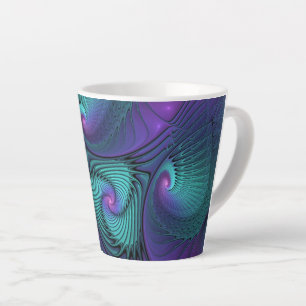 Caneca De Café Latte Roxo Conhece Arte Fractal Abstrato moderna Turques
