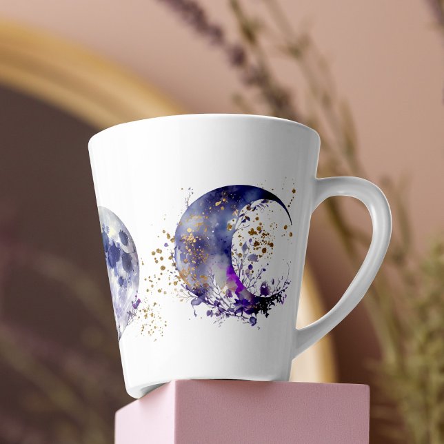 Caneca De Café Latte Roxo da Lua Tripla e Dourado (Criador carregado)