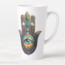 Roxo Dourado Verde Água Hamsa c/ Terceiro Olho Tur